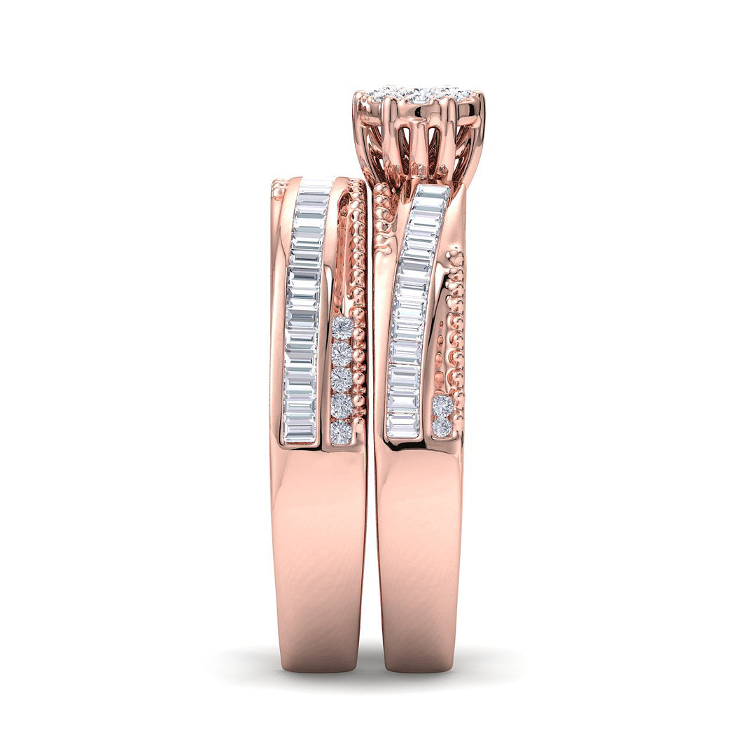 Bridal ring set in rose gold with white diamonds of 0.58 ct in weight - HER DIAMONDS®