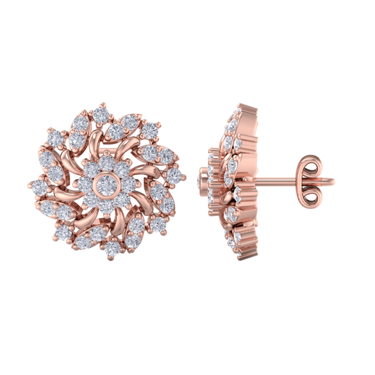 Flower stud earrings in rose gold with white diamonds of 1.13 ct in weight