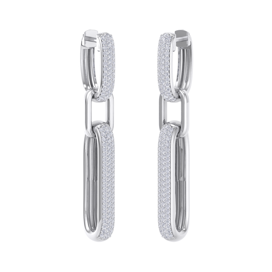 Chunky diamond chain link earrings in white gold with white diamonds of 0.87 ct in weight