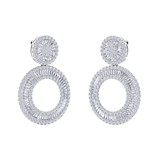Round dangle earrings in white gold with white diamonds of 7.27 ct in weight