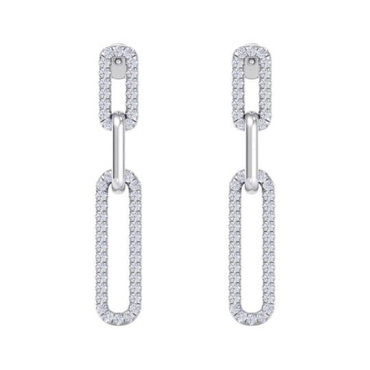 Diamond chain link earrings in white gold with white diamonds of 0.40 ct in weight