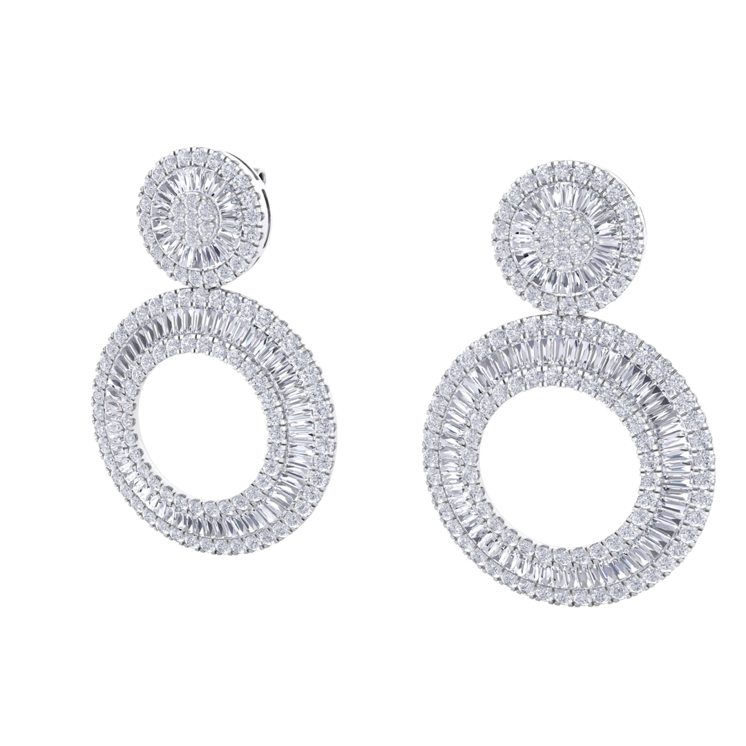 Round dangle earrings in white gold with white diamonds of 7.27 ct in weight
