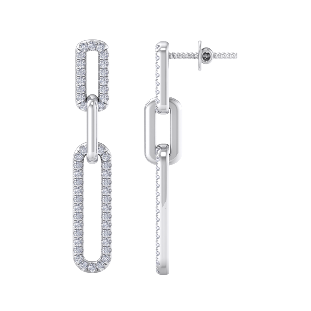 Diamond chain link earrings in white gold with white diamonds of 0.40 ct in weight