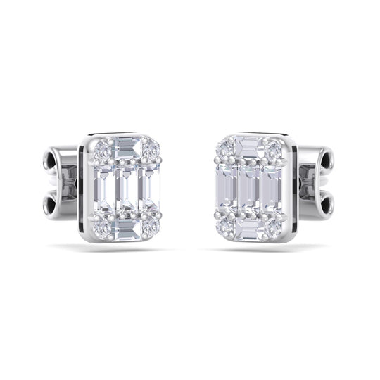 Baguette square earrings in yellow gold with white diamonds of 0.87 ct in weight
