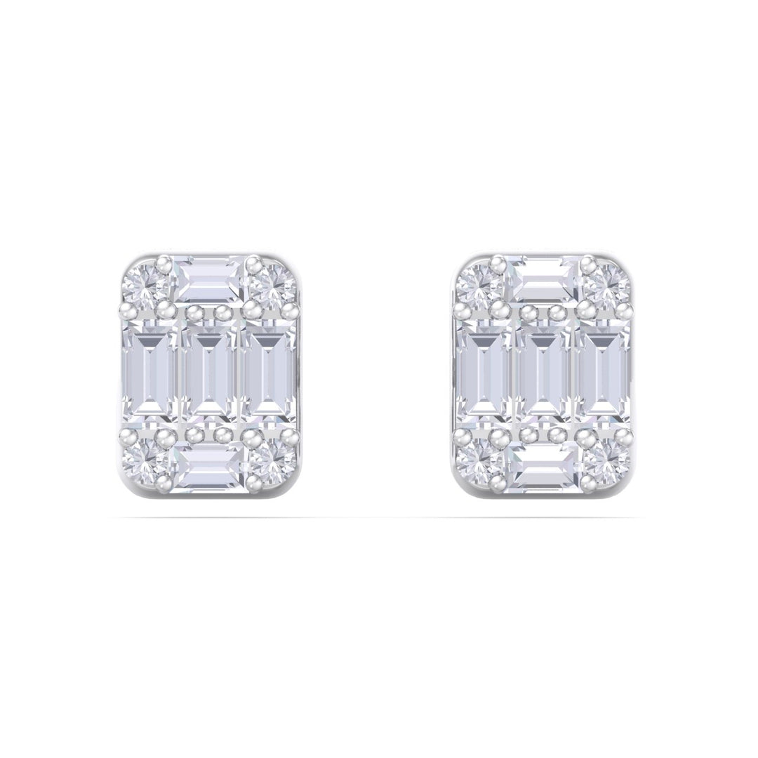 Baguette square earrings in yellow gold with white diamonds of 0.87 ct in weight