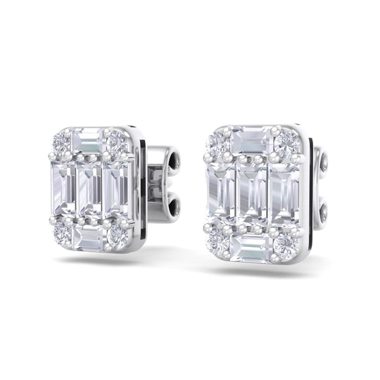 Baguette square earrings in yellow gold with white diamonds of 0.87 ct in weight