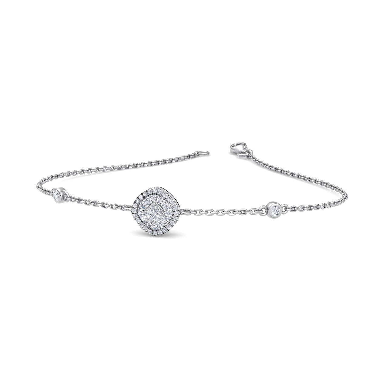Square shape bracelet in white gold with white diamonds of 0.20 ct in weight - HER DIAMONDS®