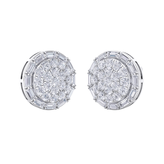 Round stud earrings in white gold with white diamonds of 1.38 ct in weight