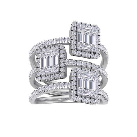 Three band ring in white gold with white diamonds of 1.59 ct in weight 