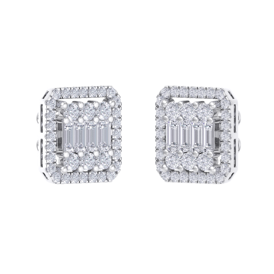 Square earrings in white gold with baguette white diamonds of 0.89 ct in weight