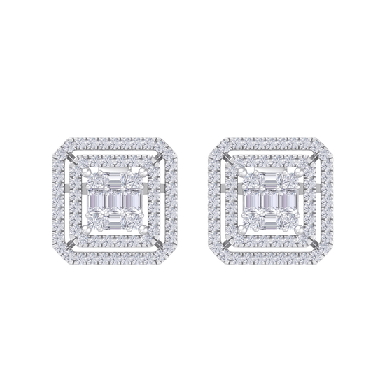 Square earrings in yellow gold with baguette white diamonds of 0.78 ct in weight