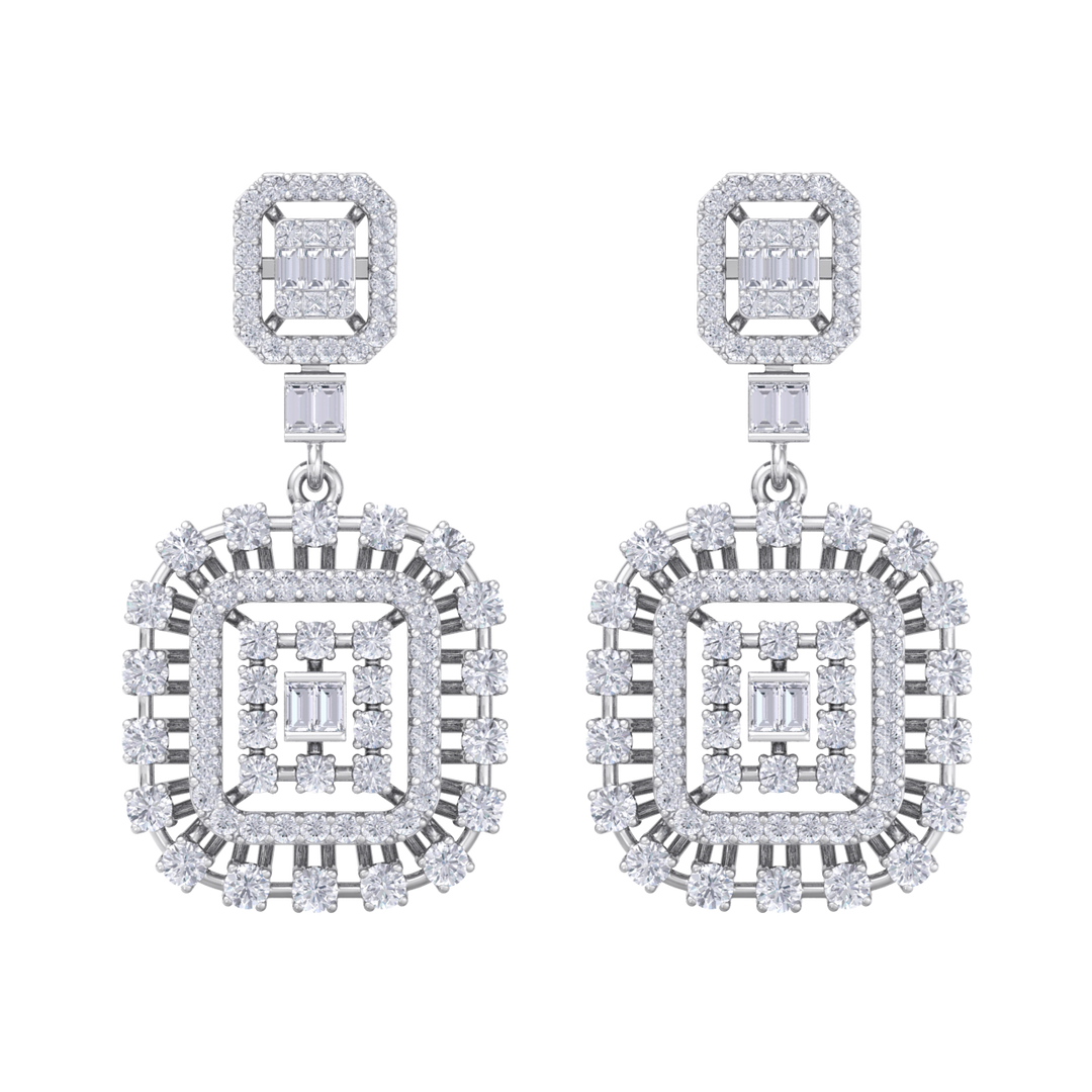 Drop earrings in white gold with white diamonds of 3.00 ct in weight