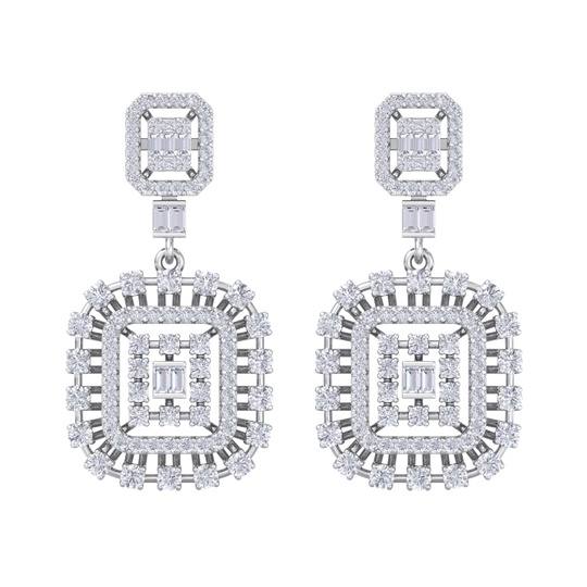 Drop earrings in white gold with white diamonds of 3.00 ct in weight