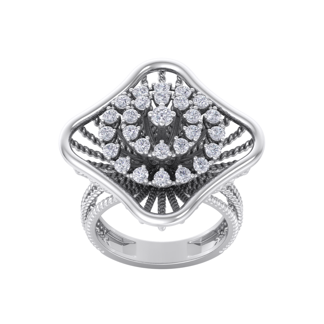Statement ring in white gold with white diamonds of 0.98 ct in weight