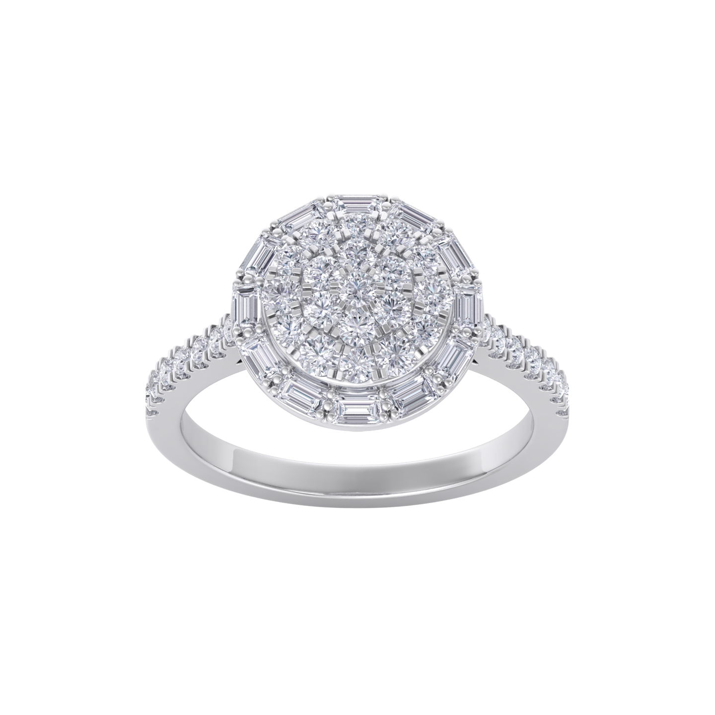 Round cluster ring in white gold with white diamonds of 0.92 ct in weight