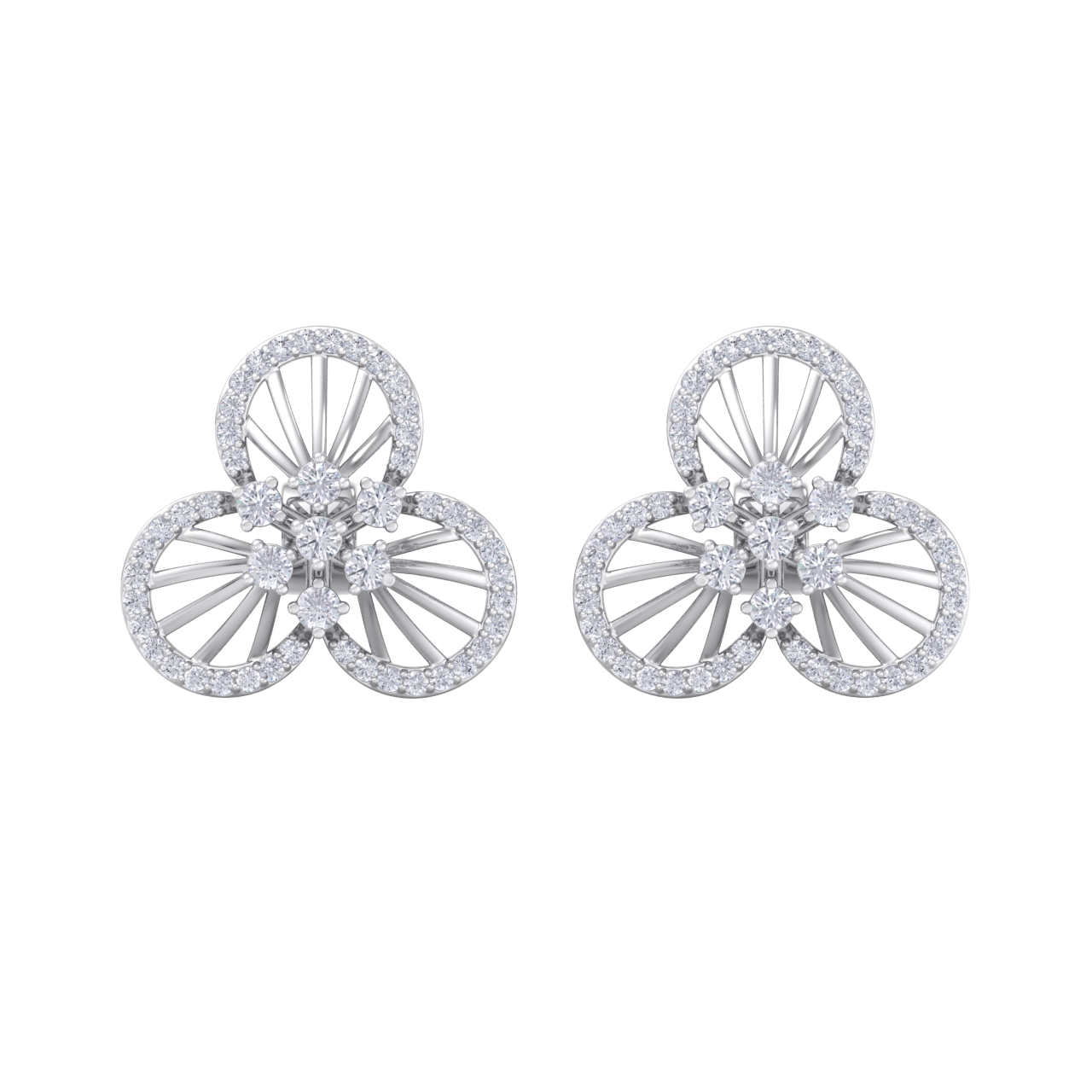 Flower shaped stud earrings in white gold with white diamonds of 0.84 ct in weight