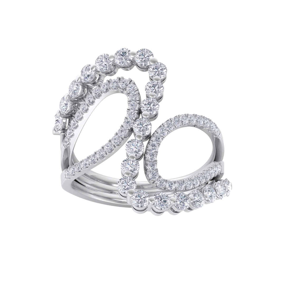 Intertwined ring in white gold with white diamonds of 1.20 ct in weight