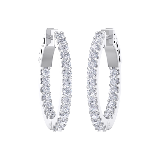 Diamond eternity hoop earrings in white gold with white diamonds of 1.50 ct in weight 