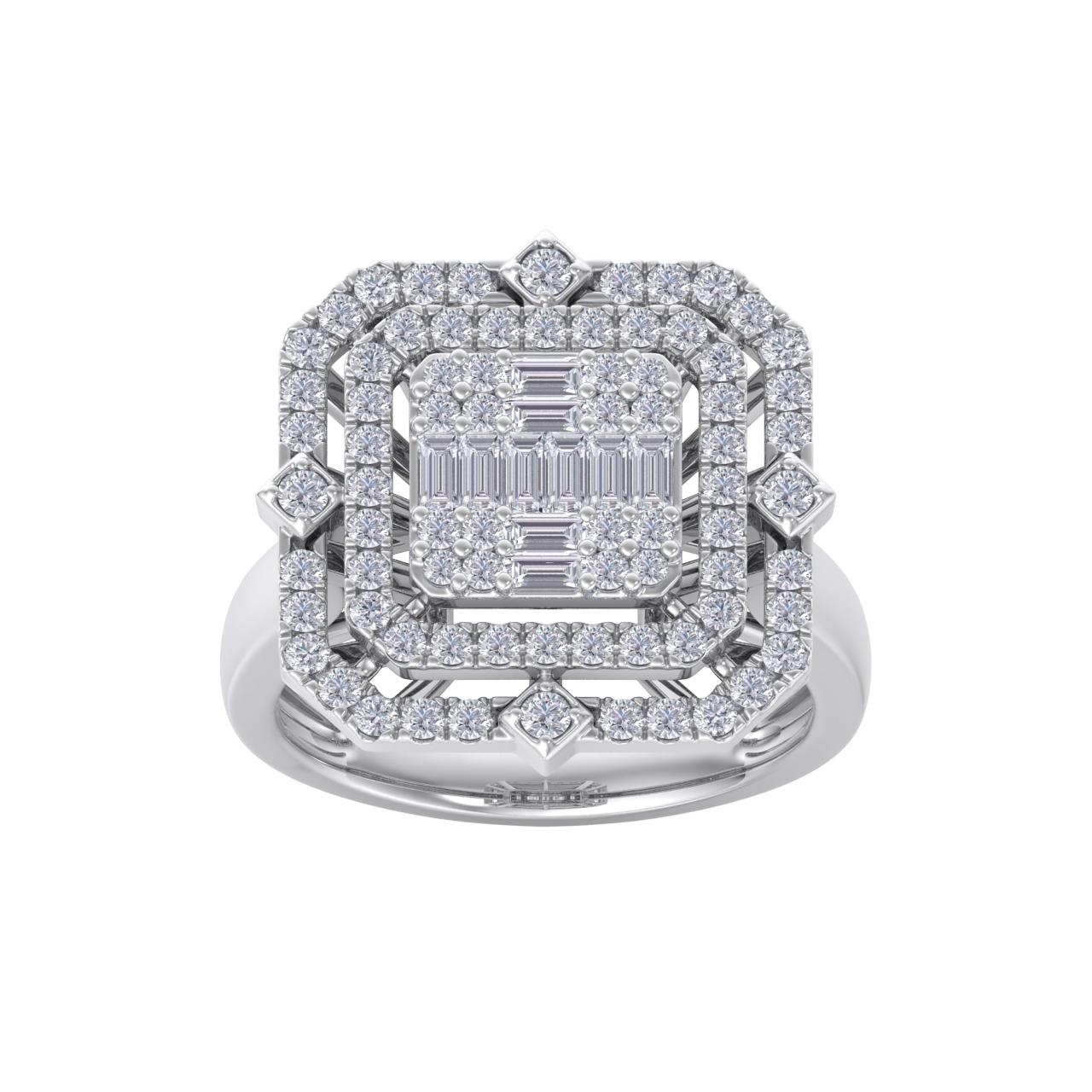 Grande square diamond ring in white gold with white diamonds of 1.36 ct in weight