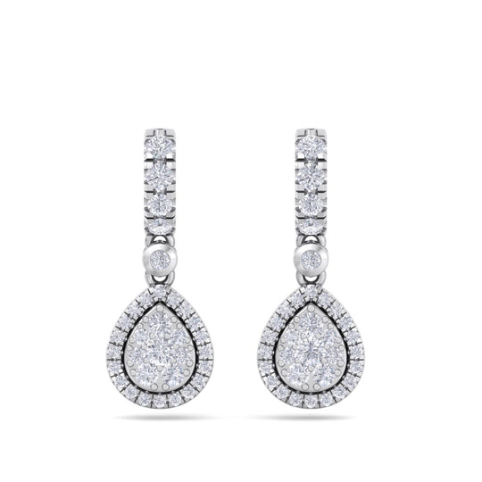 Pear drop earrings in yellow gold with white diamonds in 0.79 ct in weight