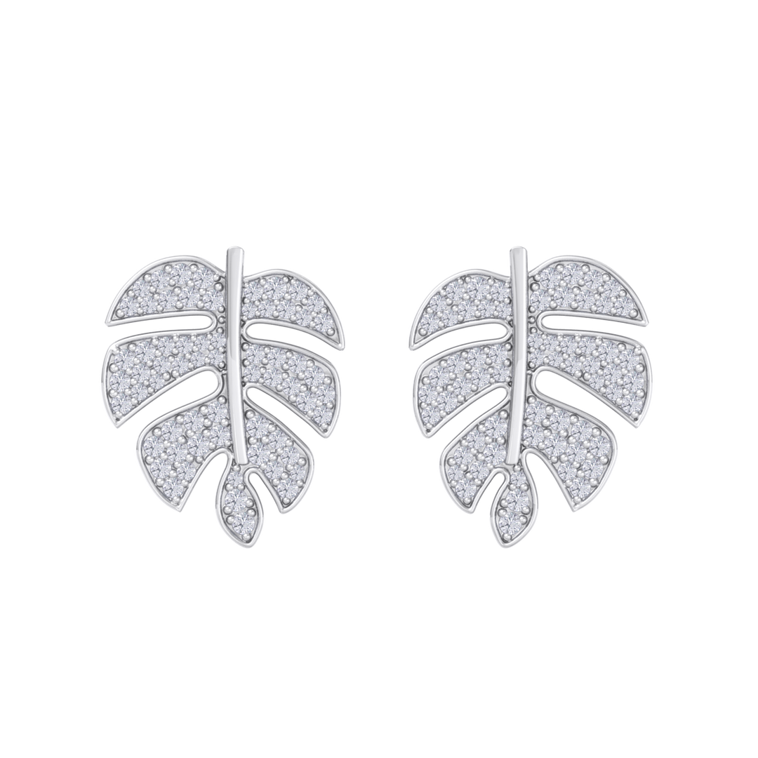 Leaf shaped earrings in white gold with white diamonds of 0.65 ct in weight