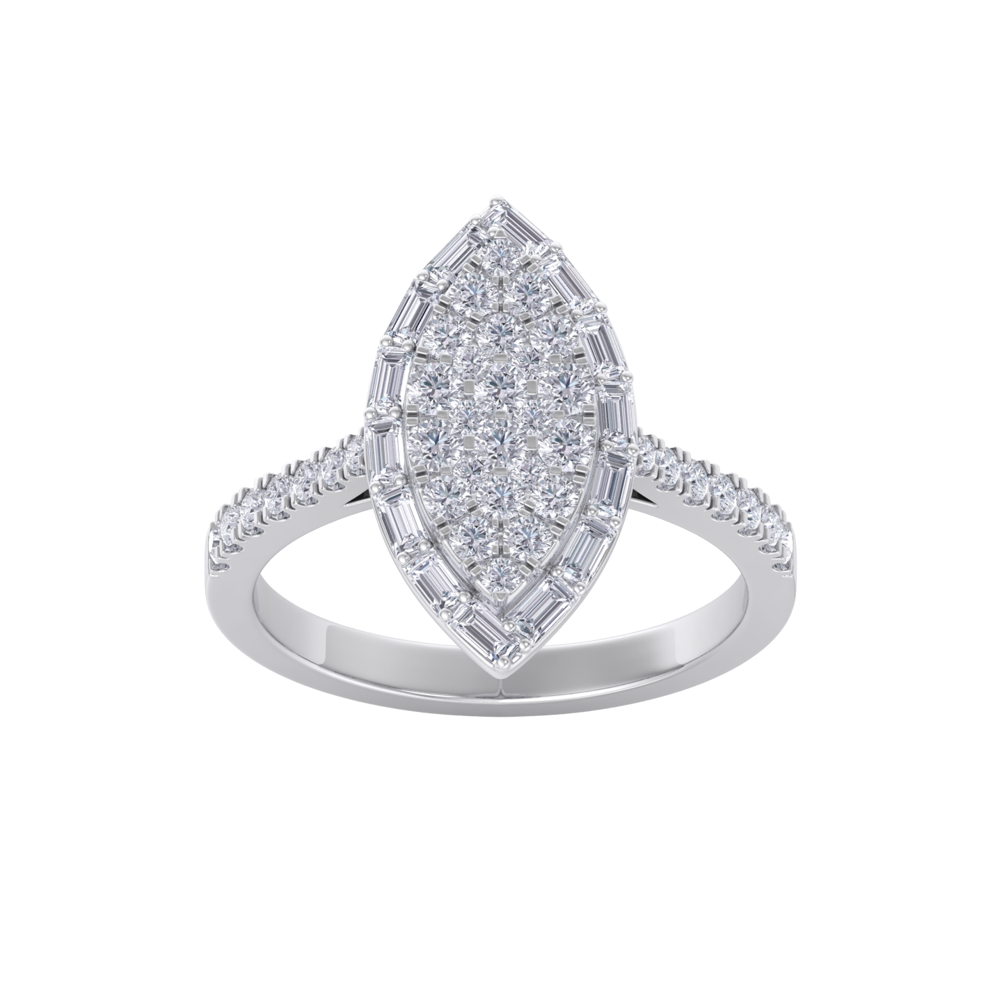 Marquise cluster ring in white gold with white diamonds of 1.03 ct in weight