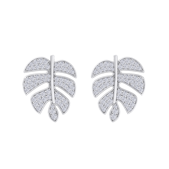 Leaf shaped earrings in yellow gold with white diamonds of 0.65 ct in weight