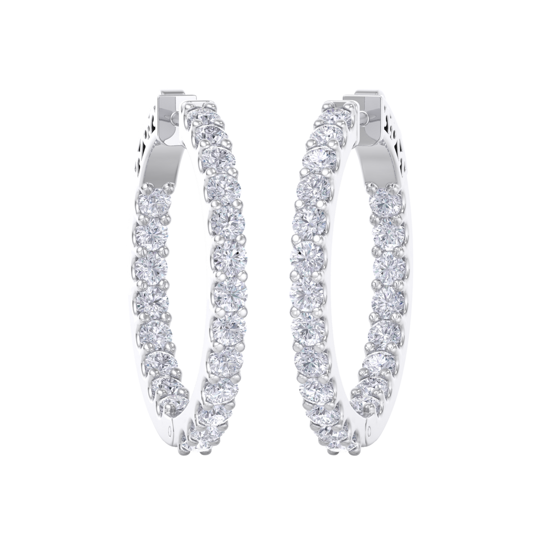 Diamond eternity hoop earrings in yellow gold with white diamonds of 2.92 ct in weight 