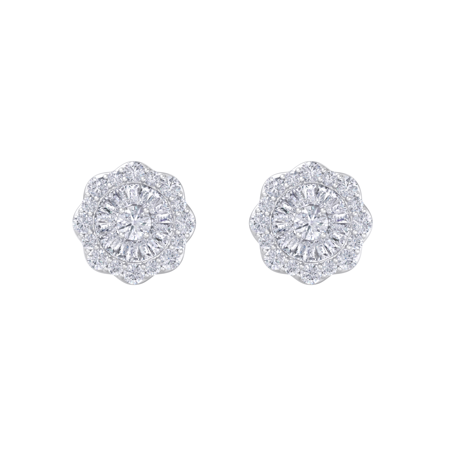 Round shaped stud earrings in white gold with white diamonds of 0.65 ct in weight