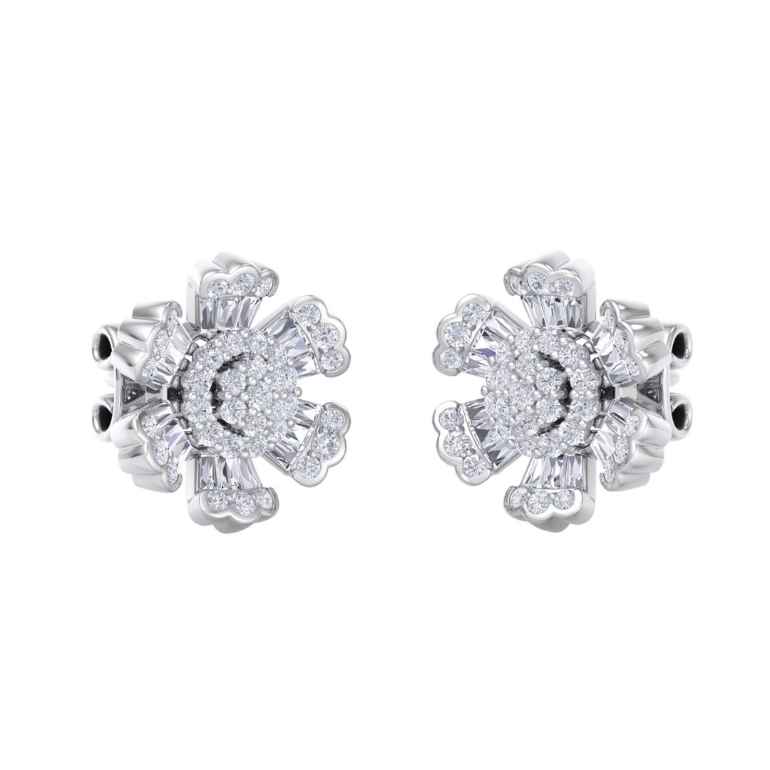 Flower stud earrings in white gold with white diamonds of 0.78 ct in weight
