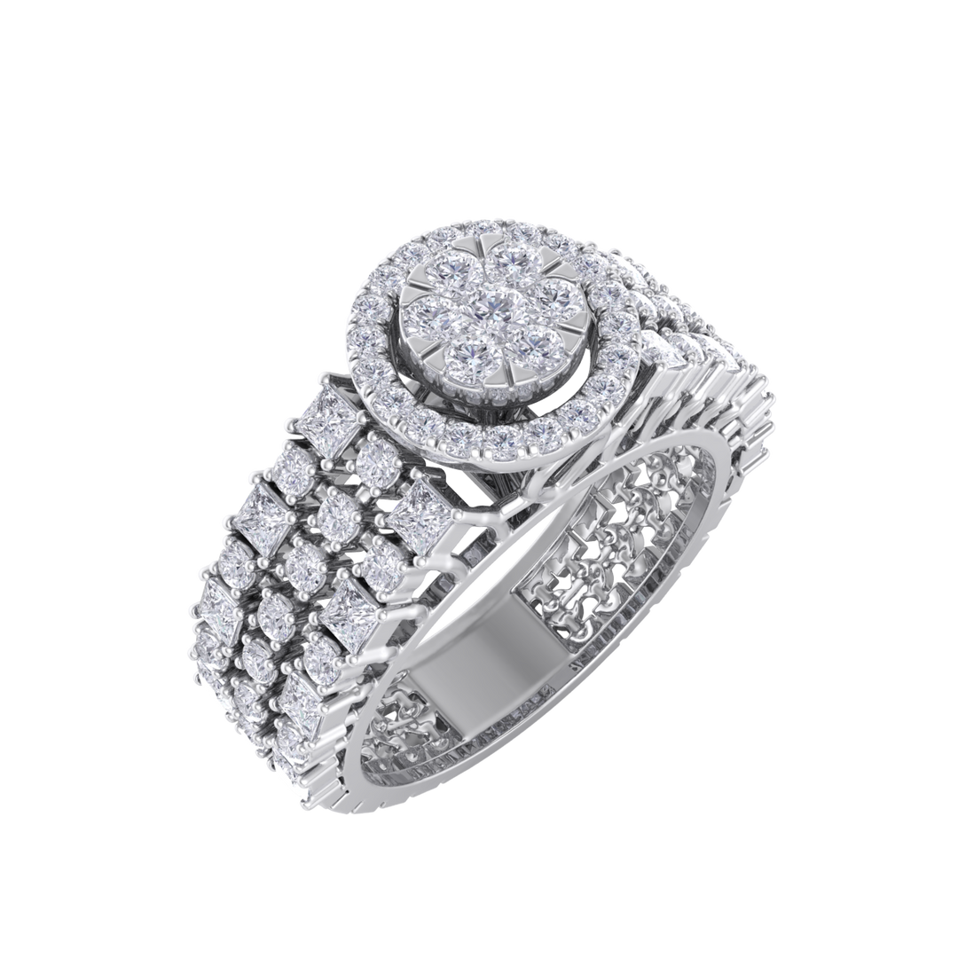 Halo Engagement ring in white gold with white diamonds of 1.19 ct in weight