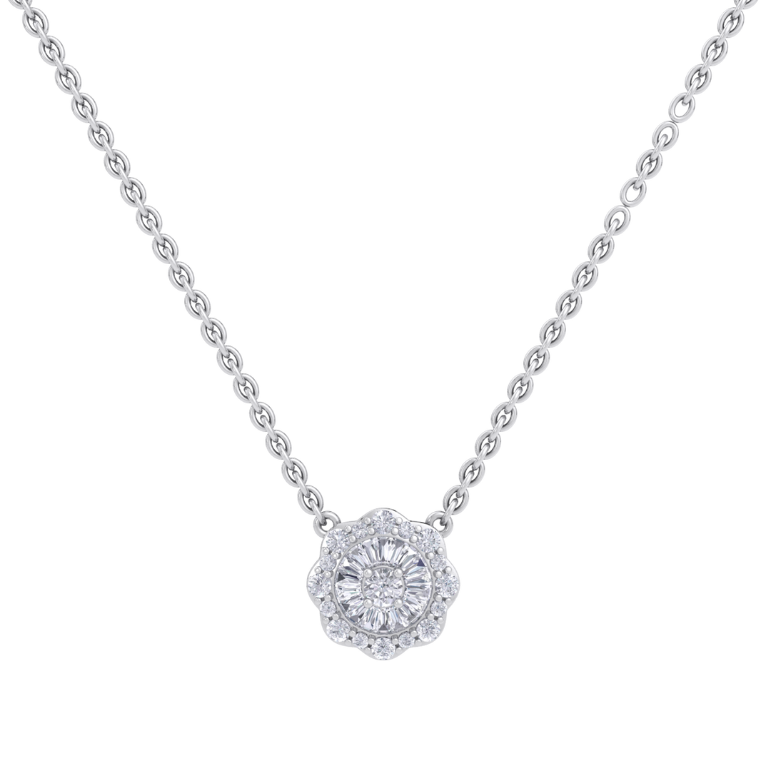 Flower shaped necklace in yellow gold with white diamonds of 0.39 ct in weight
