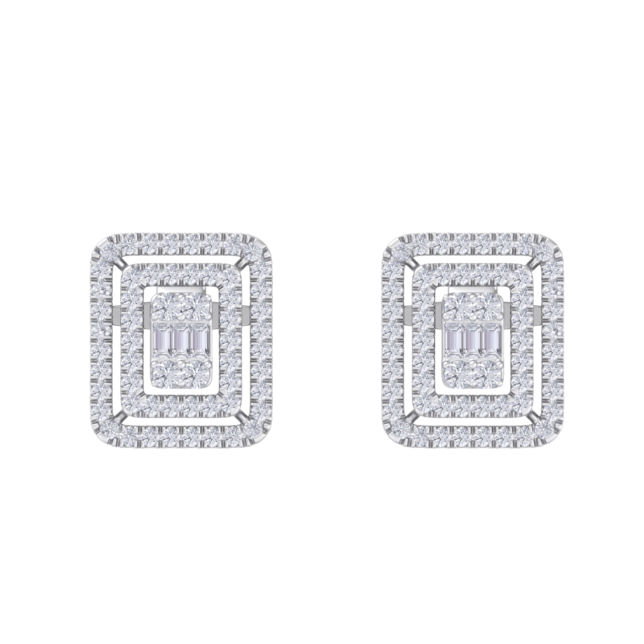 Square stud earrings in white gold with white diamonds of 1.83 ct in weight