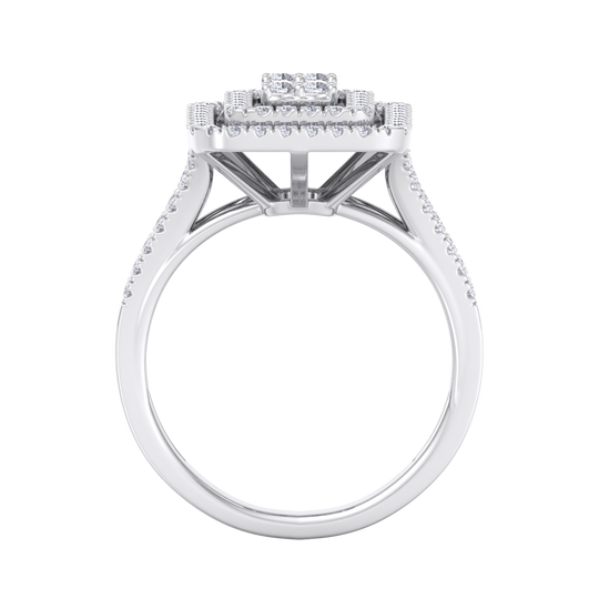 Square diamond ring with split shank in rose gold with white diamonds of 1.02 ct in weight