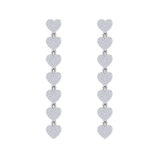 Dangle earrings with hearts in white gold with white diamonds of 1.78 ct in weight