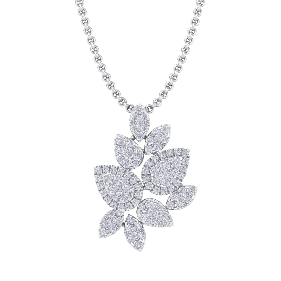 Diamond leaf pendant in white gold with white diamonds of 2.31 ct in weight