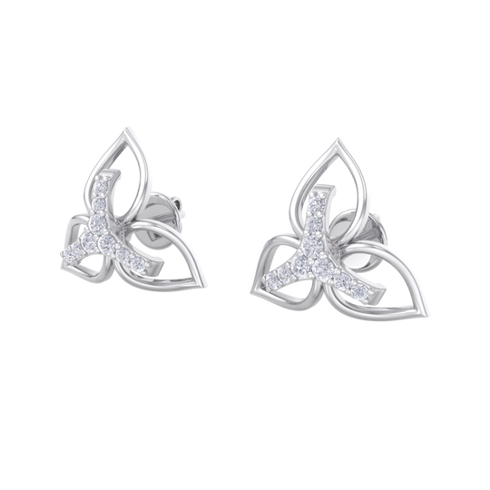 Flower shaped stud earrings in rose gold with white diamonds of 0.24 ct in weight