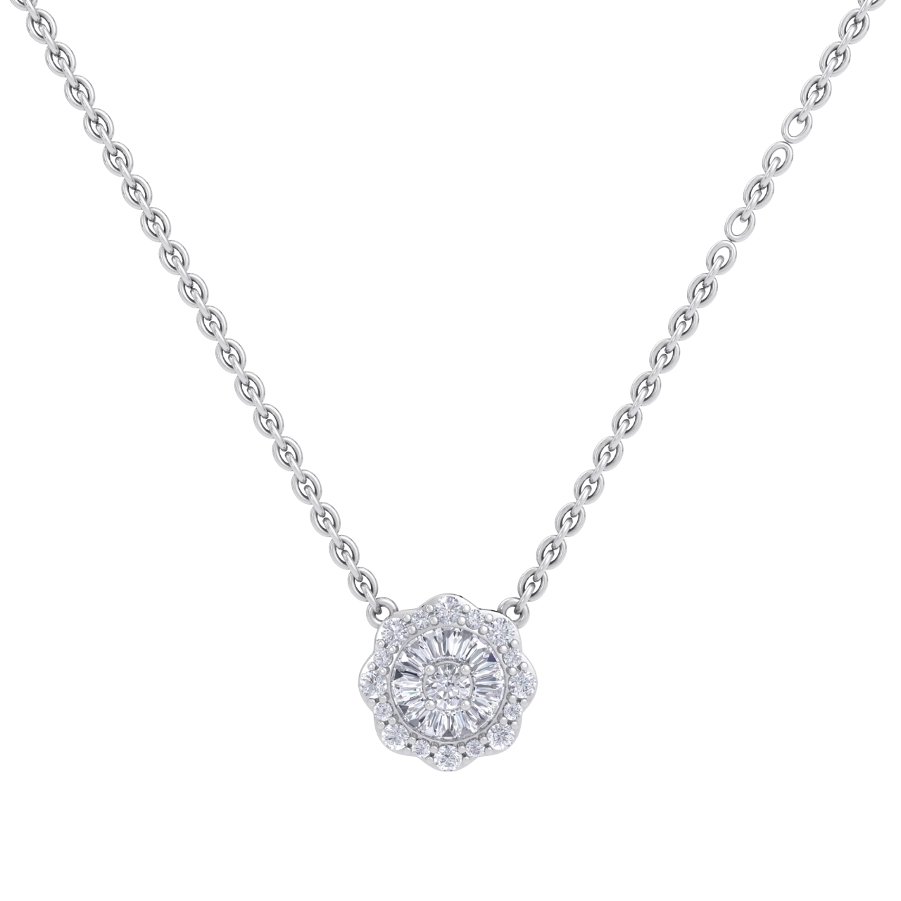 Flower shaped necklace in white gold with white diamonds of 0.39 ct in weight