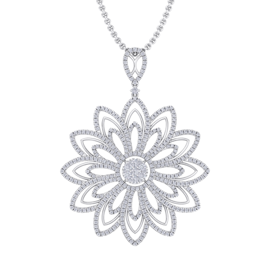 Diamond flower pendant in yellow gold with white diamonds of 3.35 ct in weight