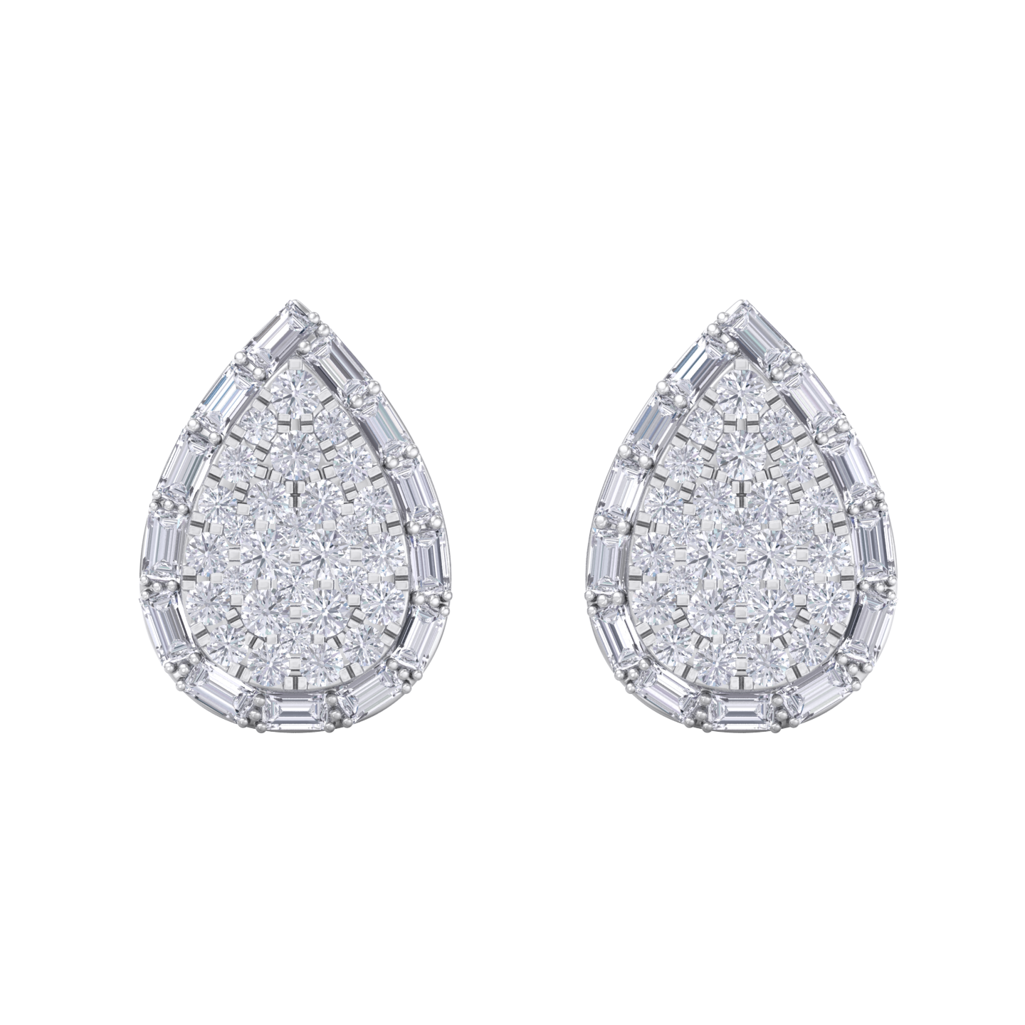 Drop cluster earrings in white gold with white diamonds of 1.55 ct in weight