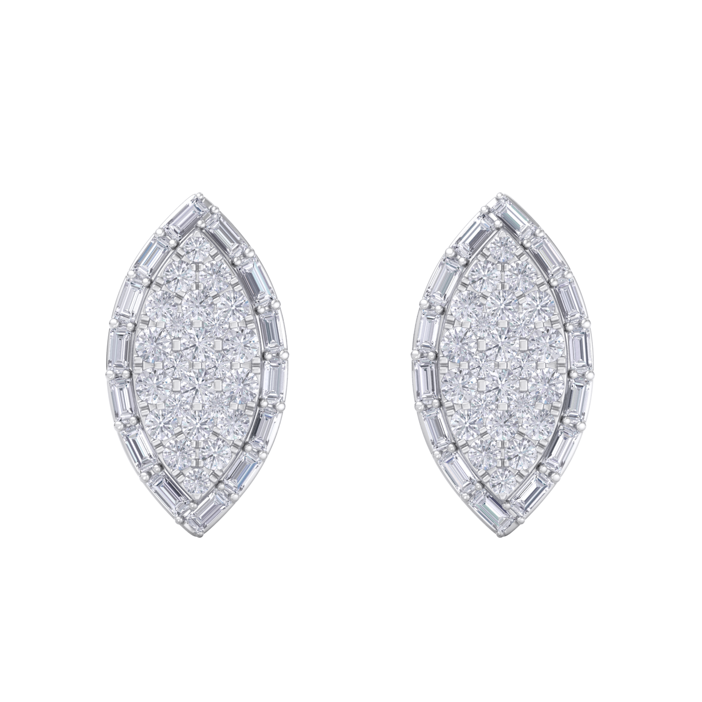 Marquise stud earrings in white gold with white diamonds of 1.67 ct in weight