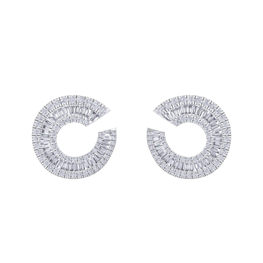Baguette diamond circle studs in white gold with white diamonds of 5.85 ct in weight