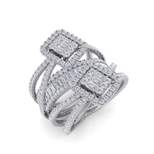 Multi-band diamond ring in white gold with white diamonds of 2.65 ct in weight