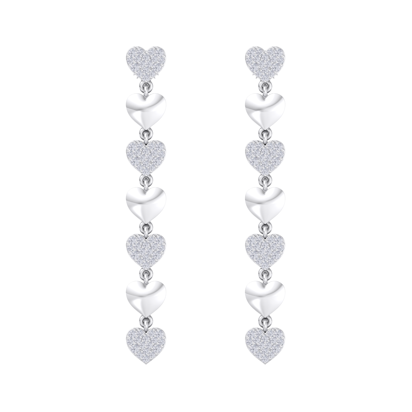 Dangle earrings with gold hearts in white gold with white diamonds of 1.01 ct in weight