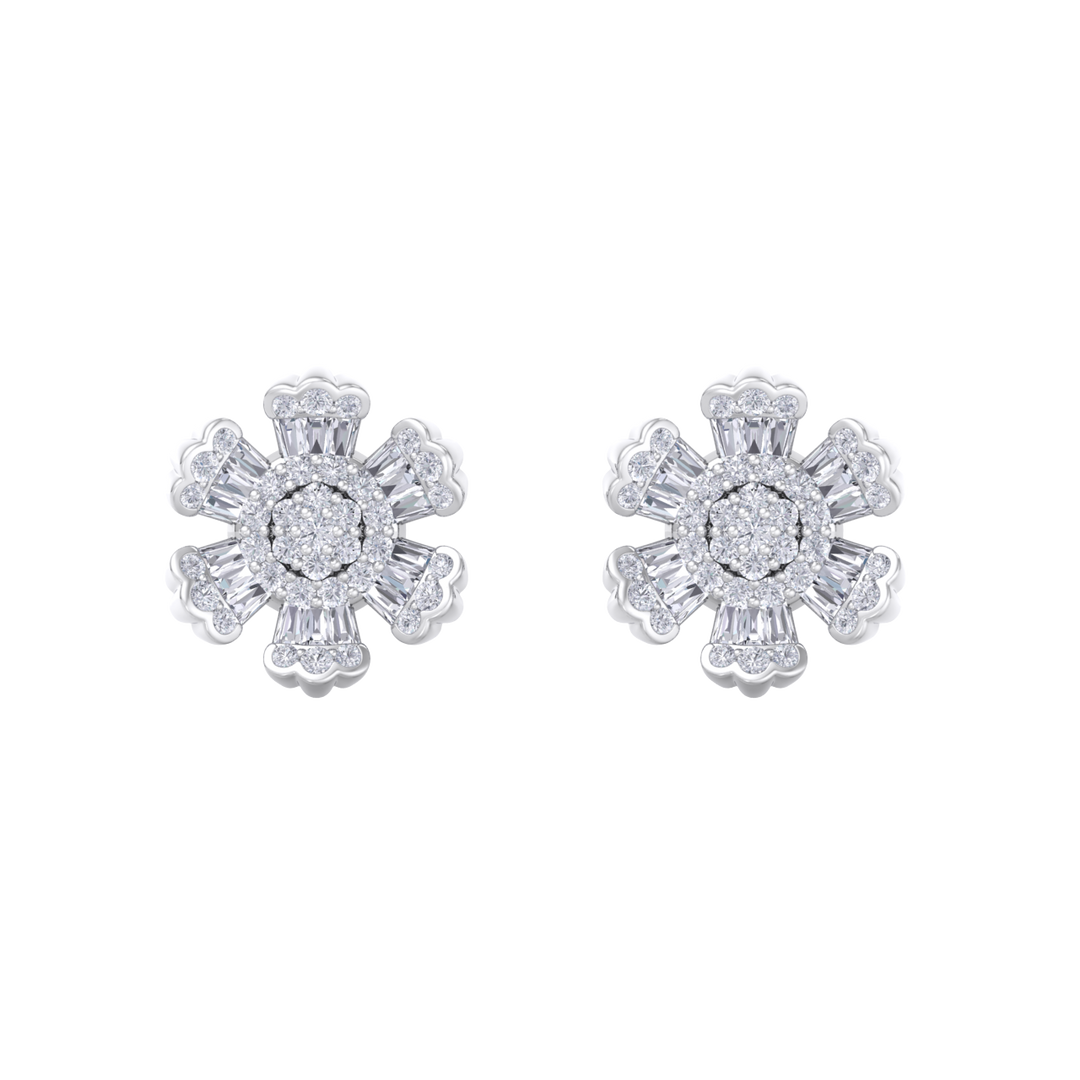 Flower stud earrings in yellow gold with white diamonds of 0.78 ct in weight
