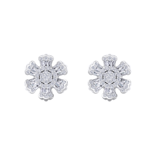 Flower stud earrings in yellow gold with white diamonds of 0.78 ct in weight
