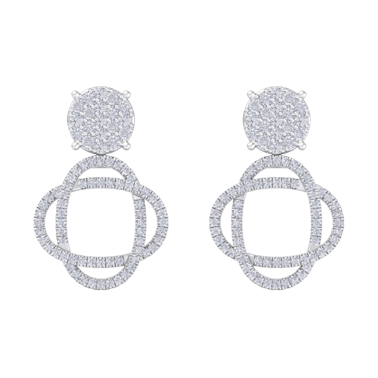 3 in 1 earrings in white gold with white diamonds of 1.01 ct in weight