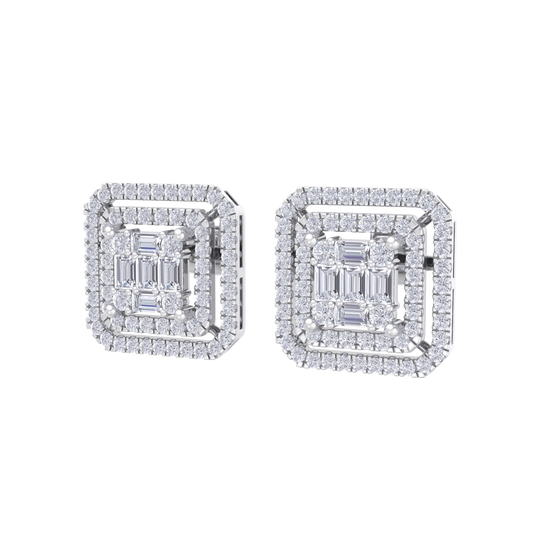 Square earrings in white gold with baguette white diamonds of 0.78 ct in weight