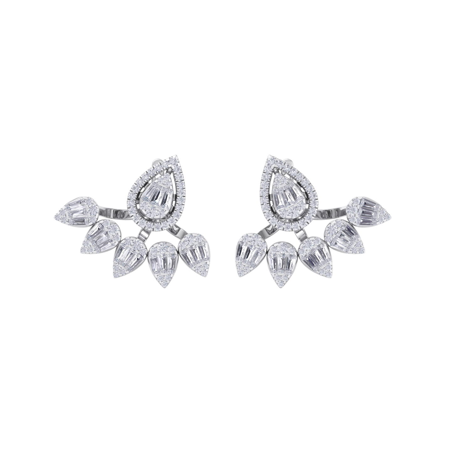 Pear duo earrings in white gold with white diamonds of 1.85 ct in weight