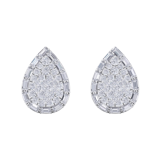 Drop cluster earrings in yellow gold with white diamonds of 1.55 ct in weight
